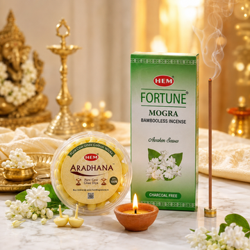 HEM Most Loved Combo (Fortune Mogra Bambooless Incense Stick + Aradhana Pure Cow Ghee Diya)