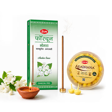 HEM Most Loved Combo (Fortune Mogra Bambooless Incense Stick + Aradhana Pure Cow Ghee Diya)