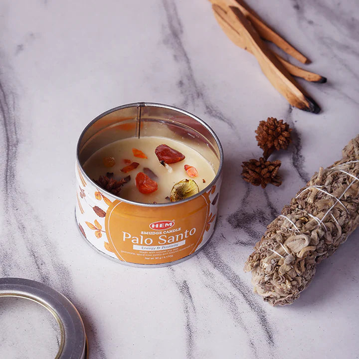 Palo Santo Smudge Candle Soy Wax Candles with Crystals