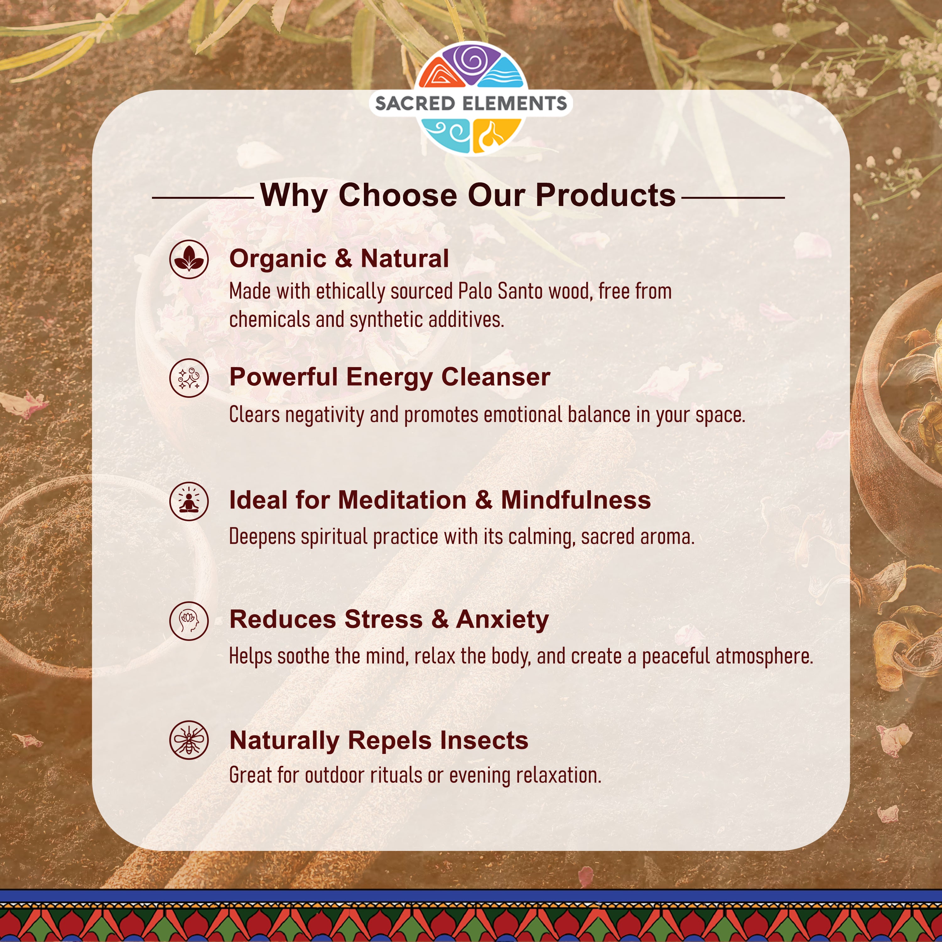 Sacred Elements Palo Santo Organic Incense Sticks (Pack of 3)