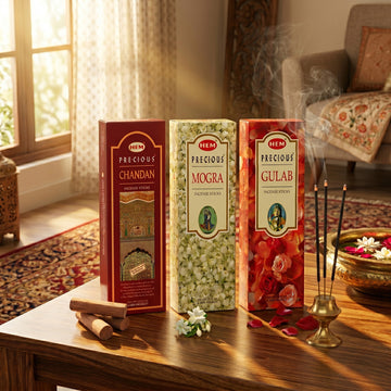 HEM Precious Incense Sticks (Precious Chandan 210g + Precious Mogra 210g + precious Gulab 210g)