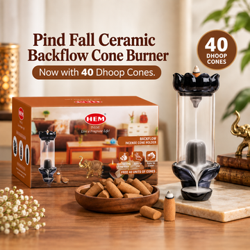 HEM Pind Fall Ceramic Backflow Cone Burner  + 1 Pack of Backflow Dhoop cone (40 Cones in a Pack)