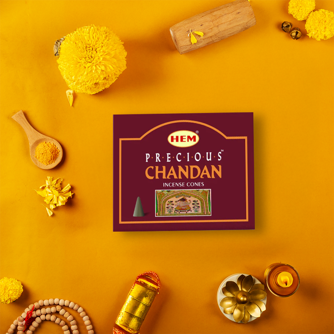 HEM Precious Chandan Dhoop Cones Packs of 12 (10 Cones Each)