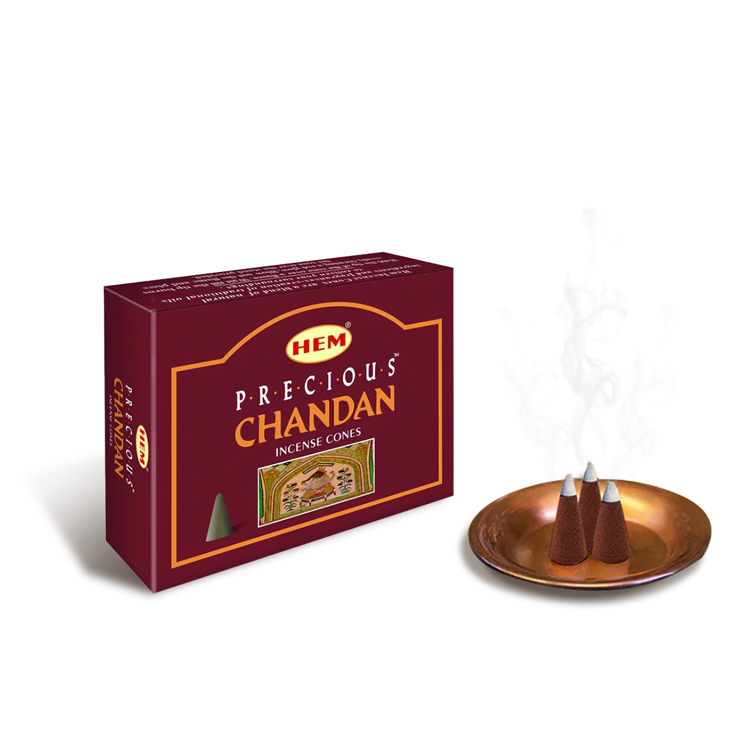 HEM Precious Chandan Dhoop Cones Packs of 12 (10 Cones Each)