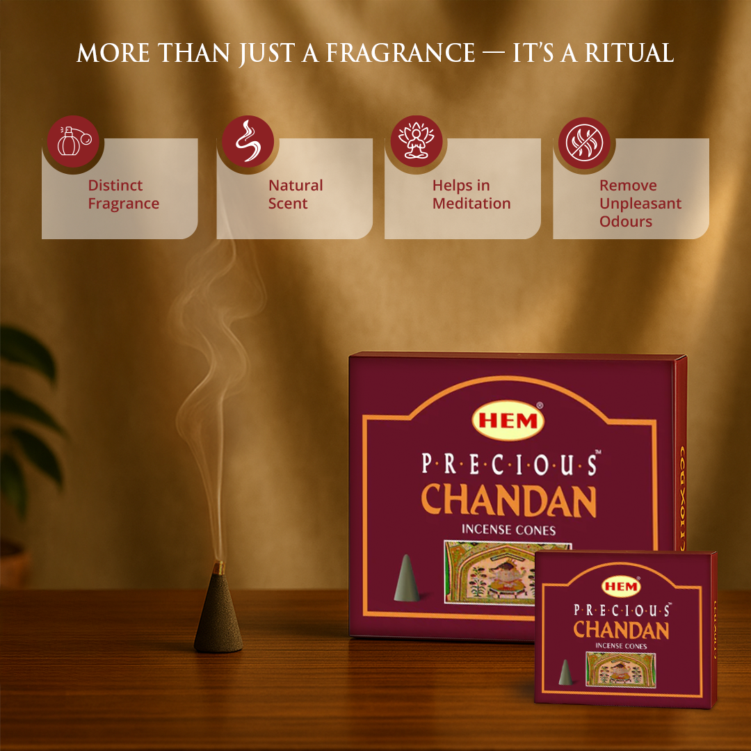 HEM Precious Chandan Dhoop Cones Packs of 12 (10 Cones Each)