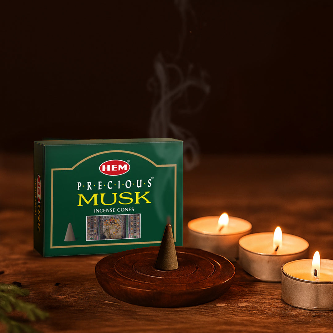 HEM Precious Musk Dhoop Cones - Pack of 12 (10 Cones Each)