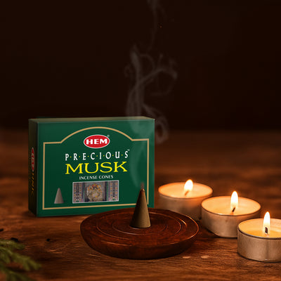 HEM Precious Musk Dhoop Cones - Pack of 12 (10 Cones Each)