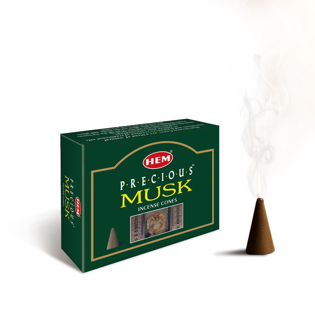 HEM Precious Musk Dhoop Cones - Pack of 12 (10 Cones Each)