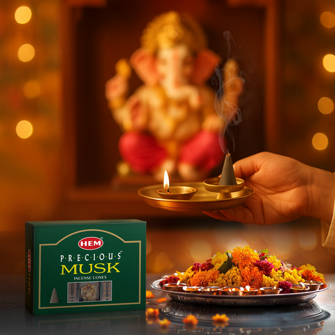 HEM Precious Musk Dhoop Cones - Pack of 12 (10 Cones Each)