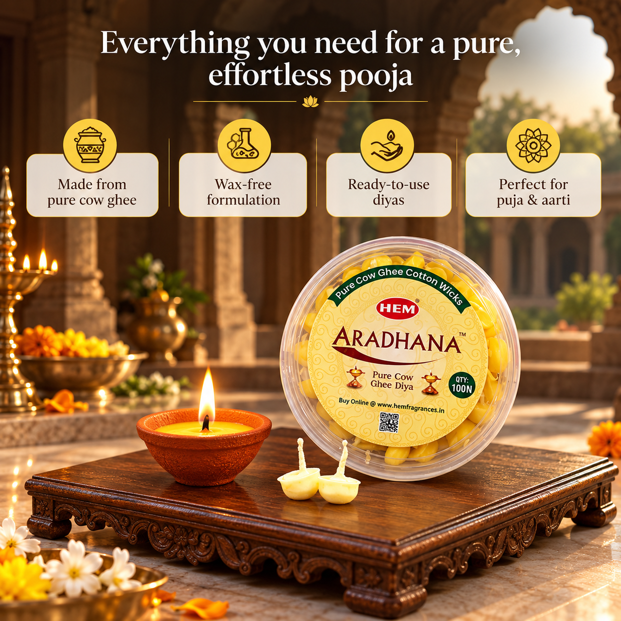 HEM Aradhana Pure Cow Ghee Diya (100 pieces per box)