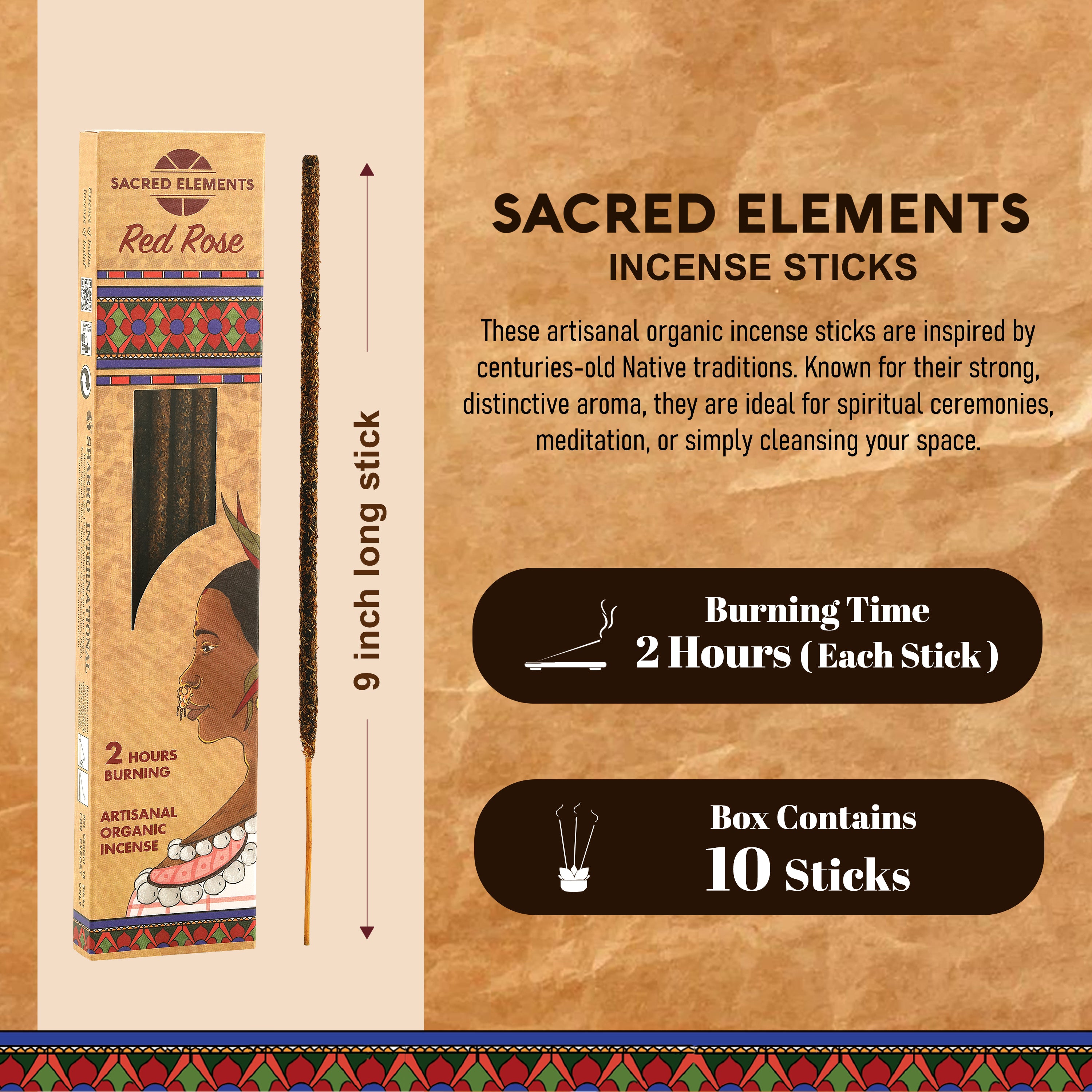 Sacred Elements Red Rose Organic Incense Sticks (Pack of 3)