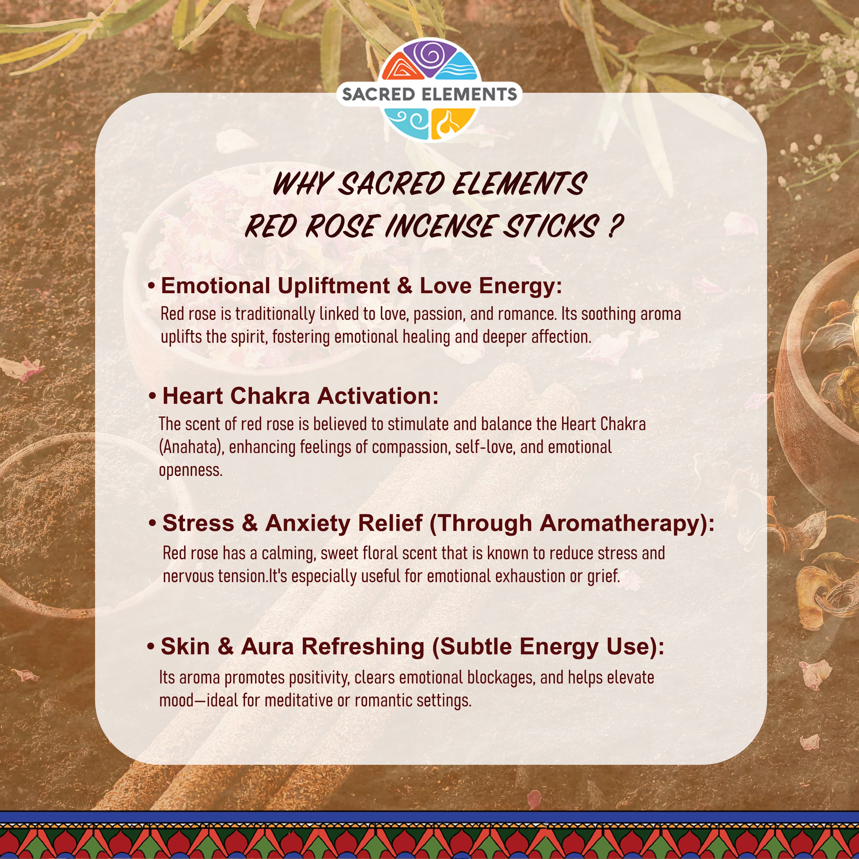 Sacred Elements Red Rose Organic Incense Sticks (Pack of 3)