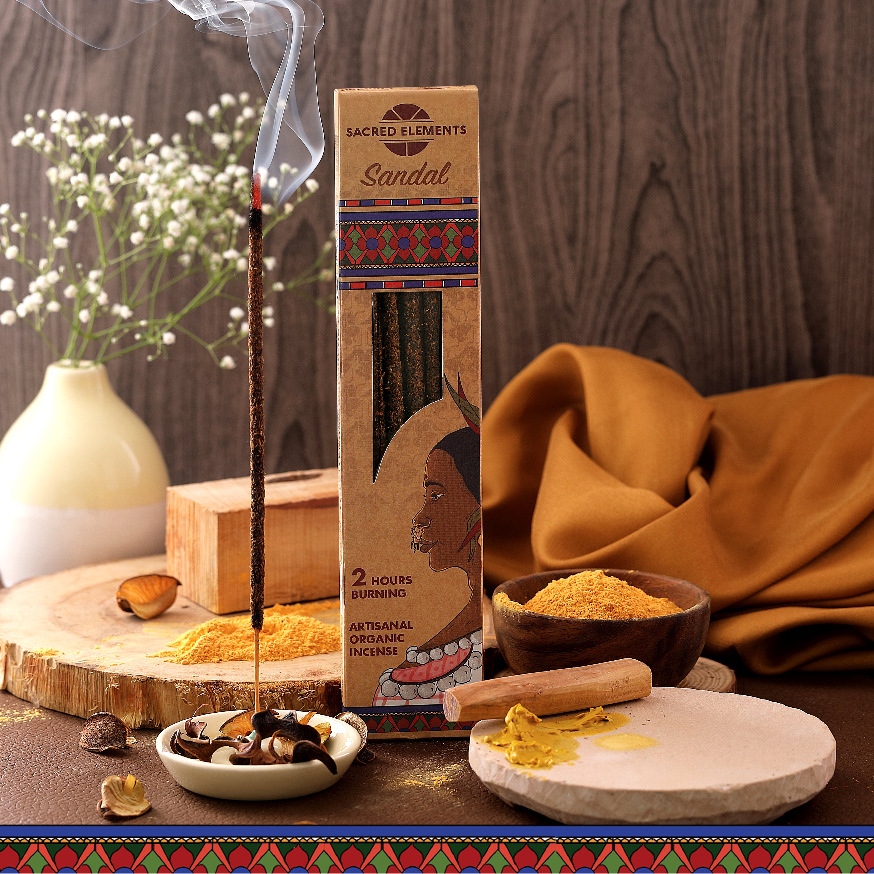 Sacred Elements Sandal Organic Incense Sticks (Pack of 3)