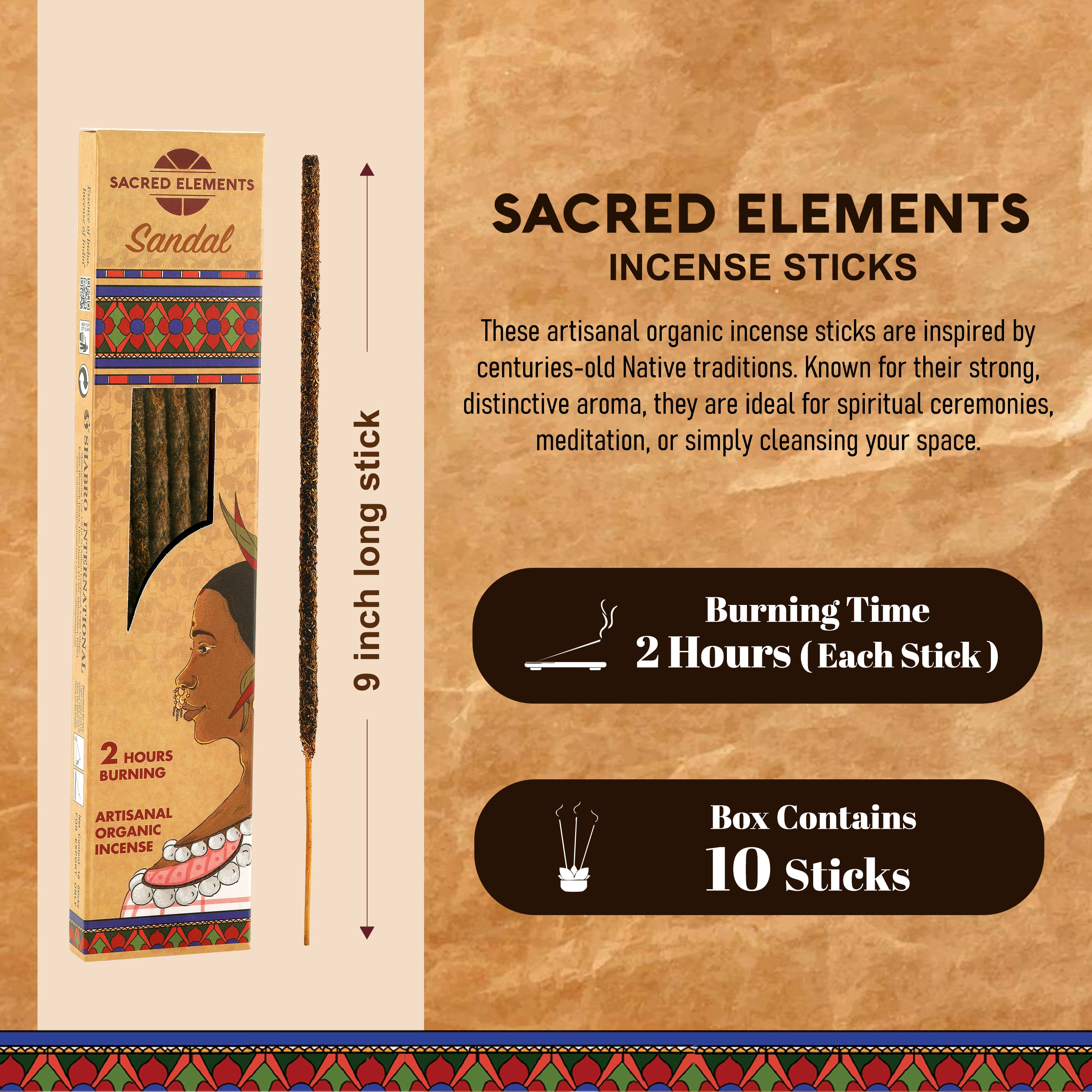 Sacred Elements Sandal Organic Incense Sticks (Pack of 3)