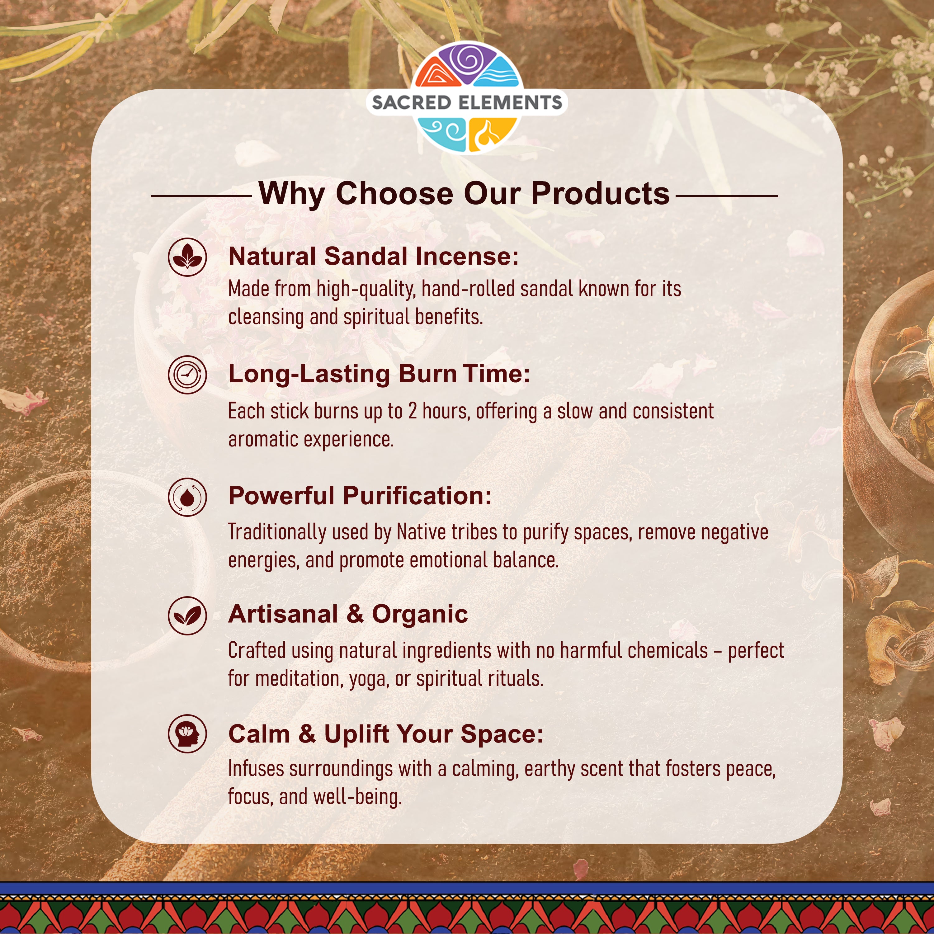 Sacred Elements Sandal Organic Incense Sticks (Pack of 3)