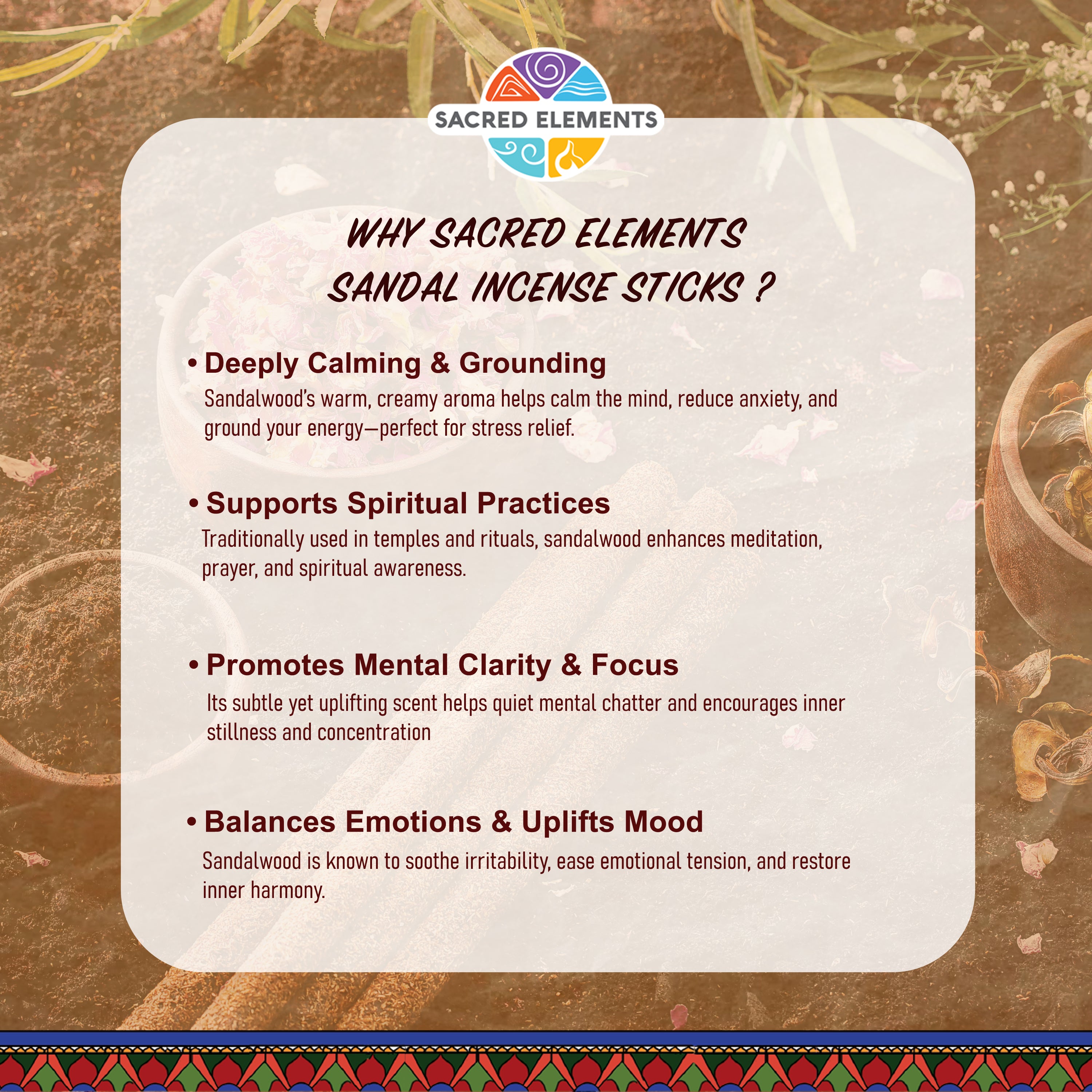 Sacred Elements Sandal Organic Incense Sticks (Pack of 3)