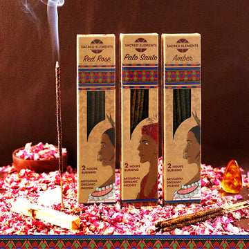 Sacred Elements Incense Sticks Combo (Red Rose, Amber & Palo Santo)