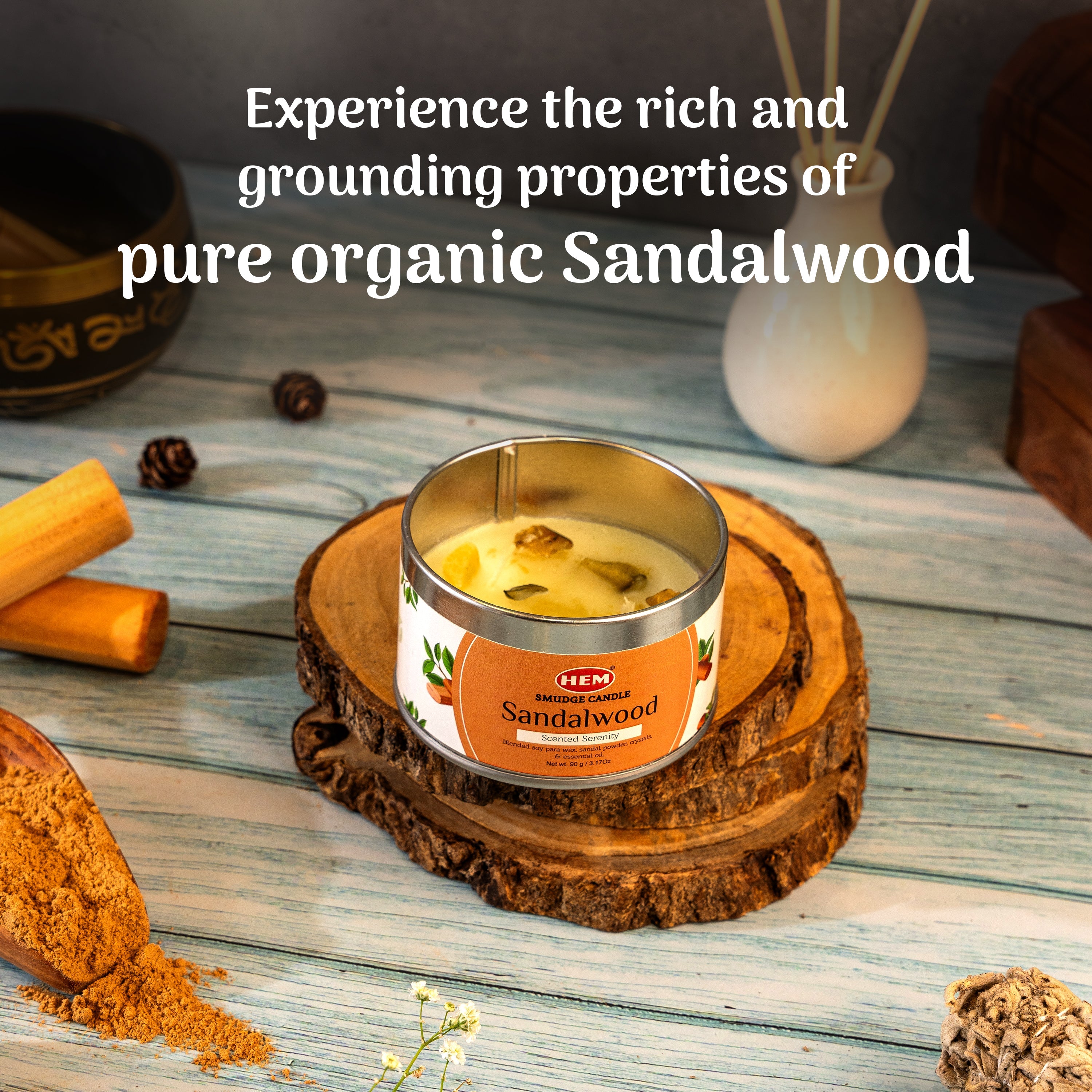 Sandalwood Smudge Candle Soy Wax Candles with Crystals