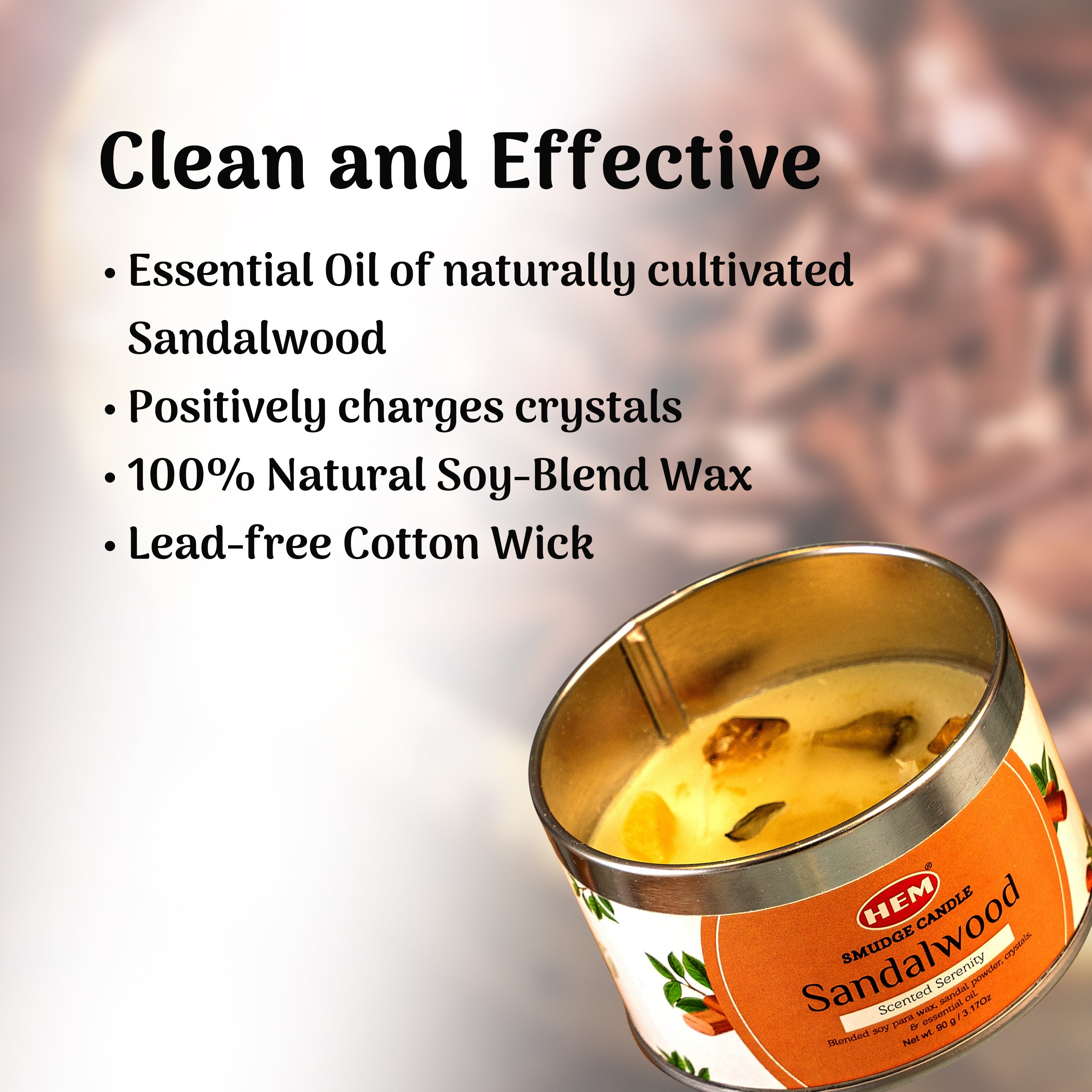 Sandalwood Smudge Candle Soy Wax Candles with Crystals