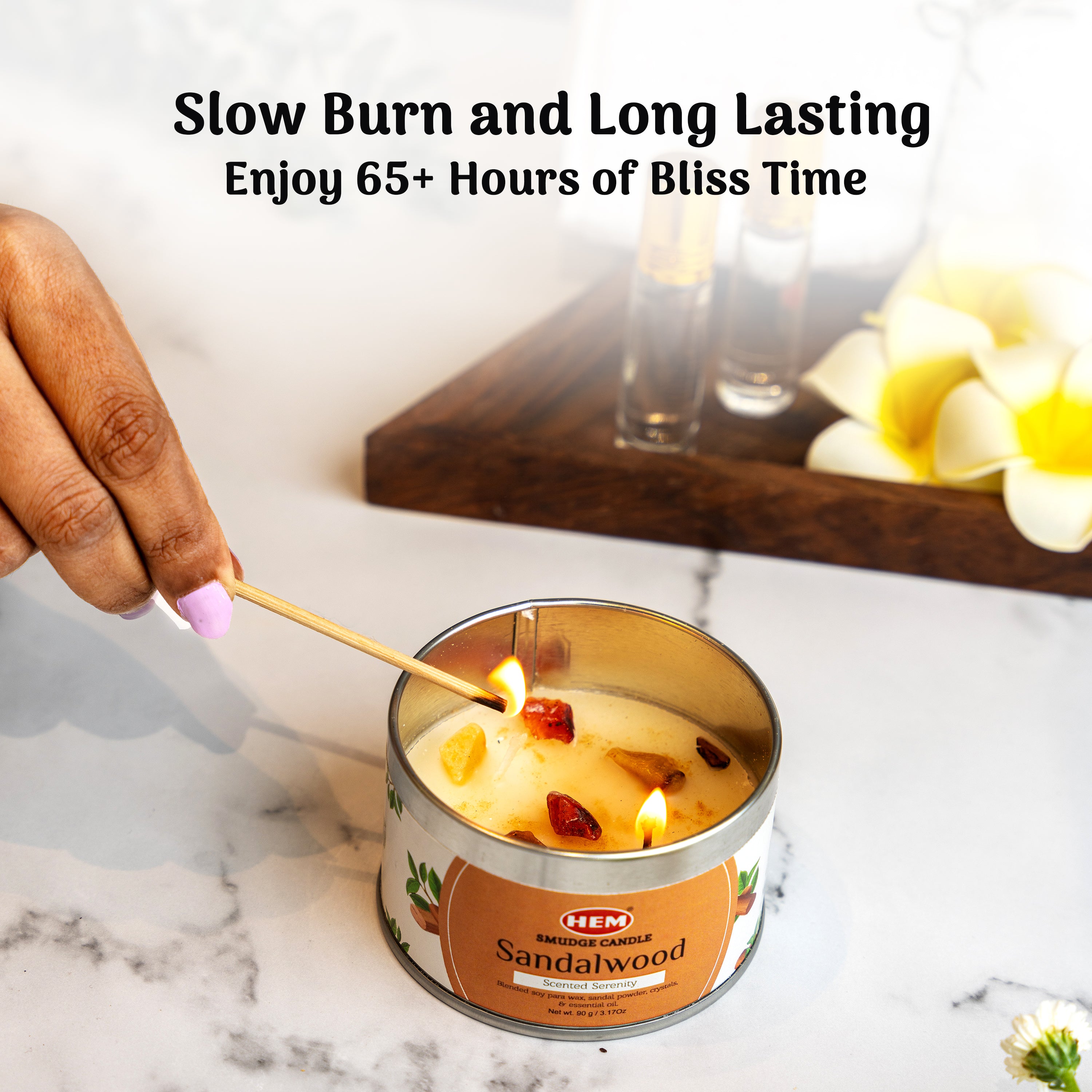 Sandalwood Smudge Candle Soy Wax Candles with Crystals