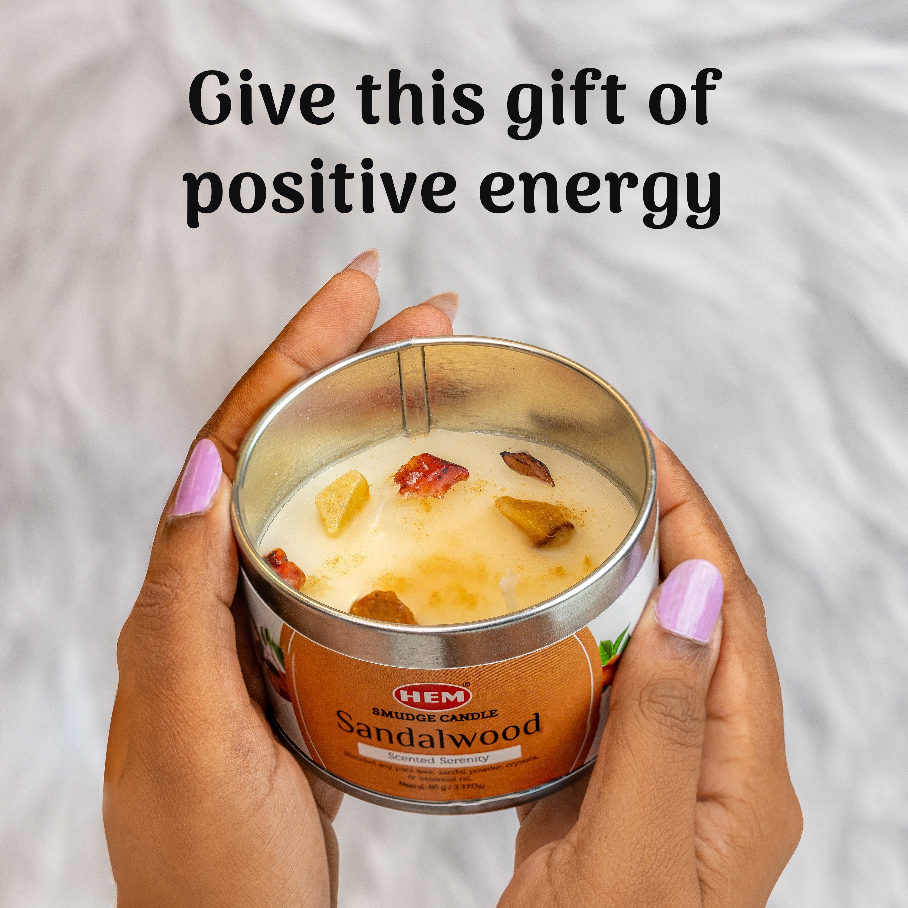 Sandalwood Smudge Candle Soy Wax Candles with Crystals