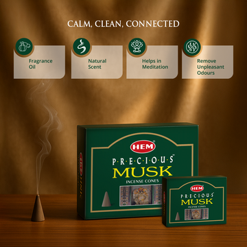 HEM Precious Musk Dhoop Cones - Pack of 12 (10 Cones Each)