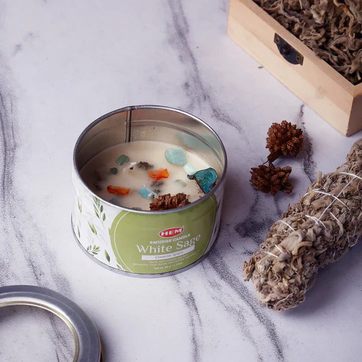White Sage Smudge Candles Soy Wax Candles with Crystals