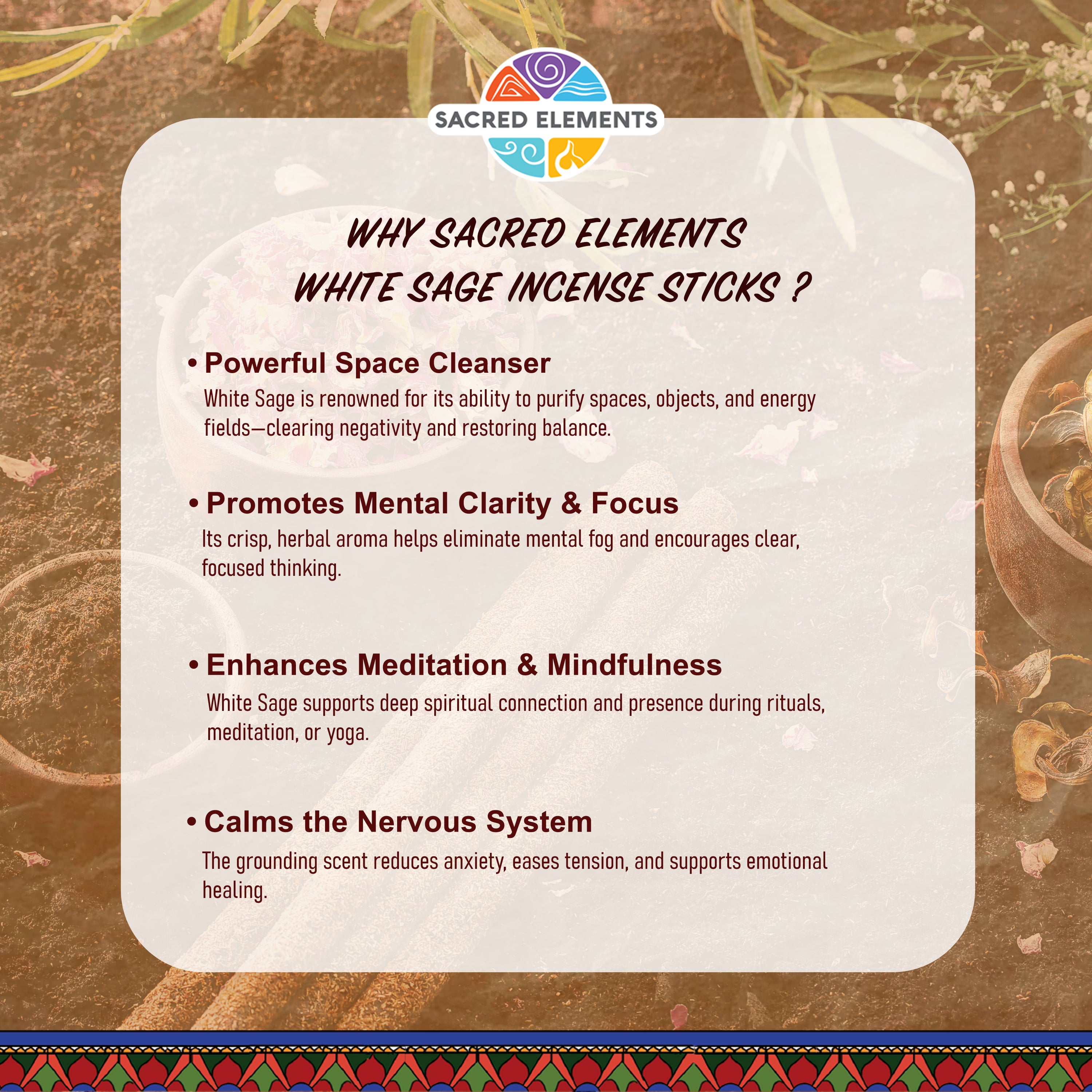 Sacred Elements White Sage Organic Incense Sticks (Pack of 3)