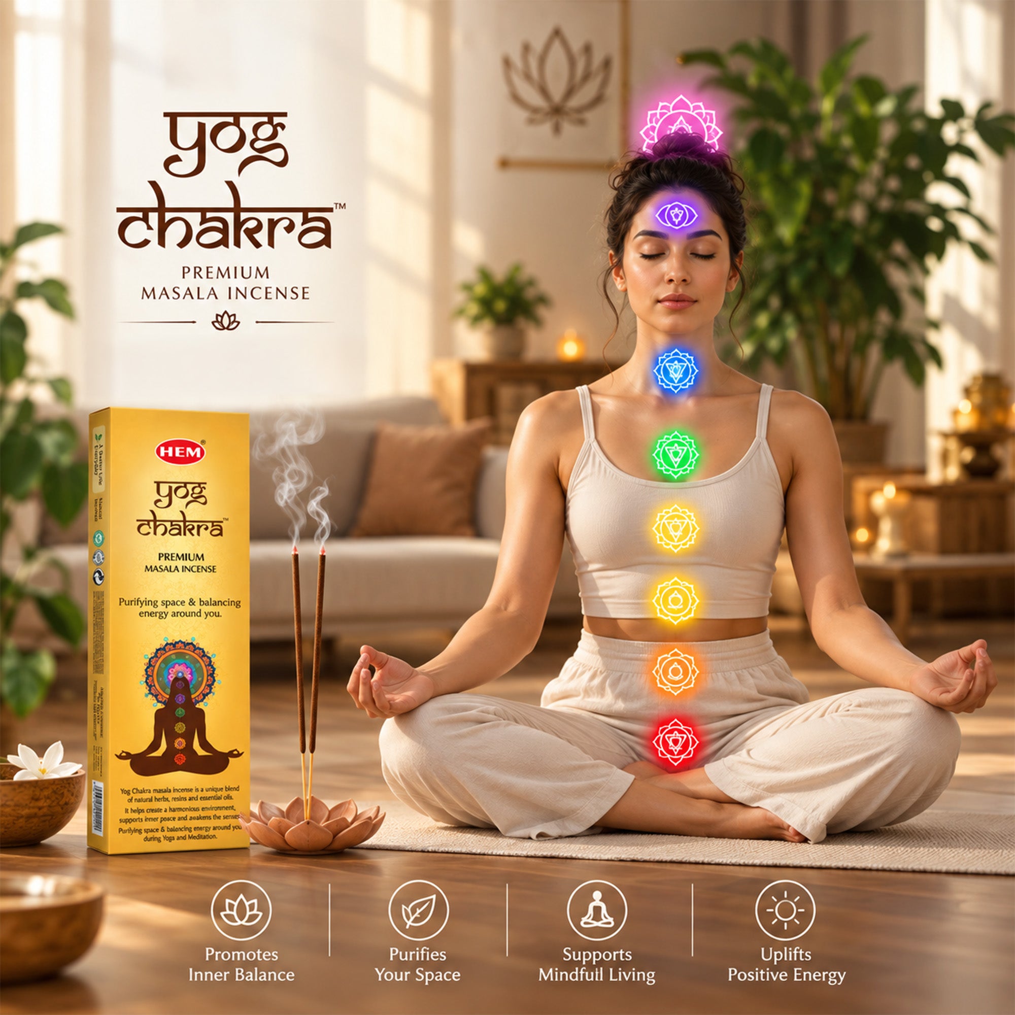 HEM Yog Chakra Masala Incense Sticks Pack of 3 (50g Each)