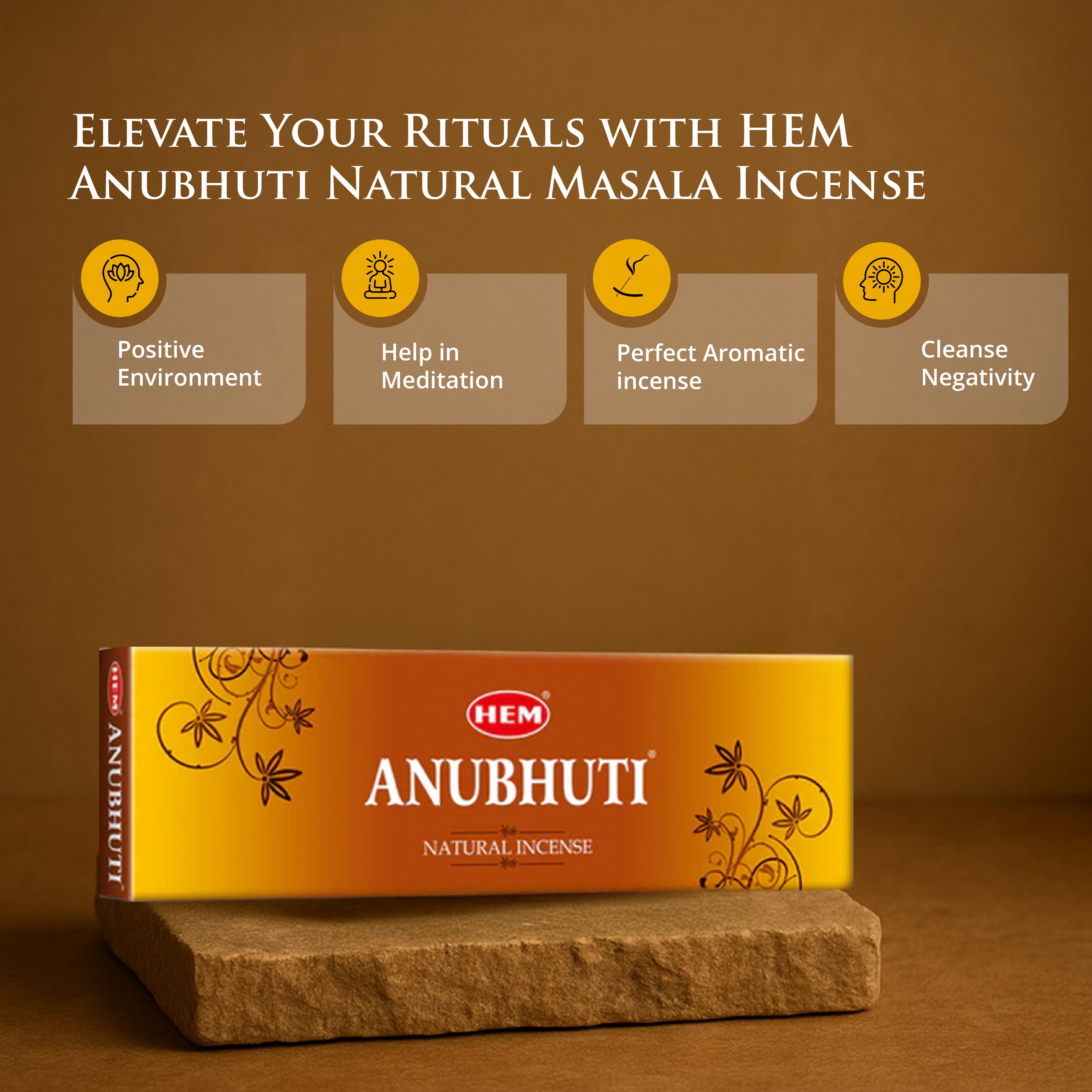 HEM Anubhuti Natural Masala Incense Sticks - Pack of 3 (50g Per Pack)