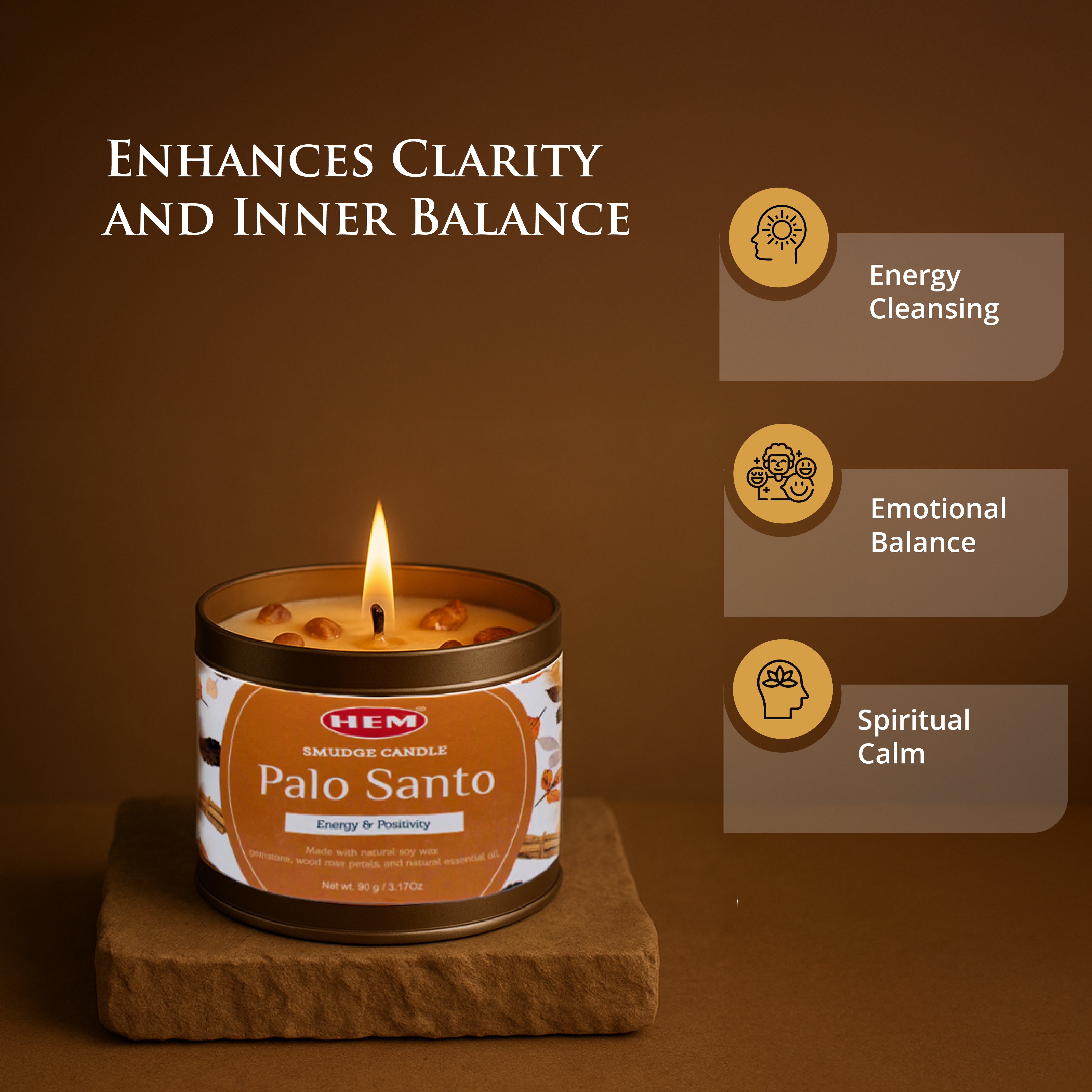 Palo Santo Smudge Candle Soy Wax Candles with Crystals