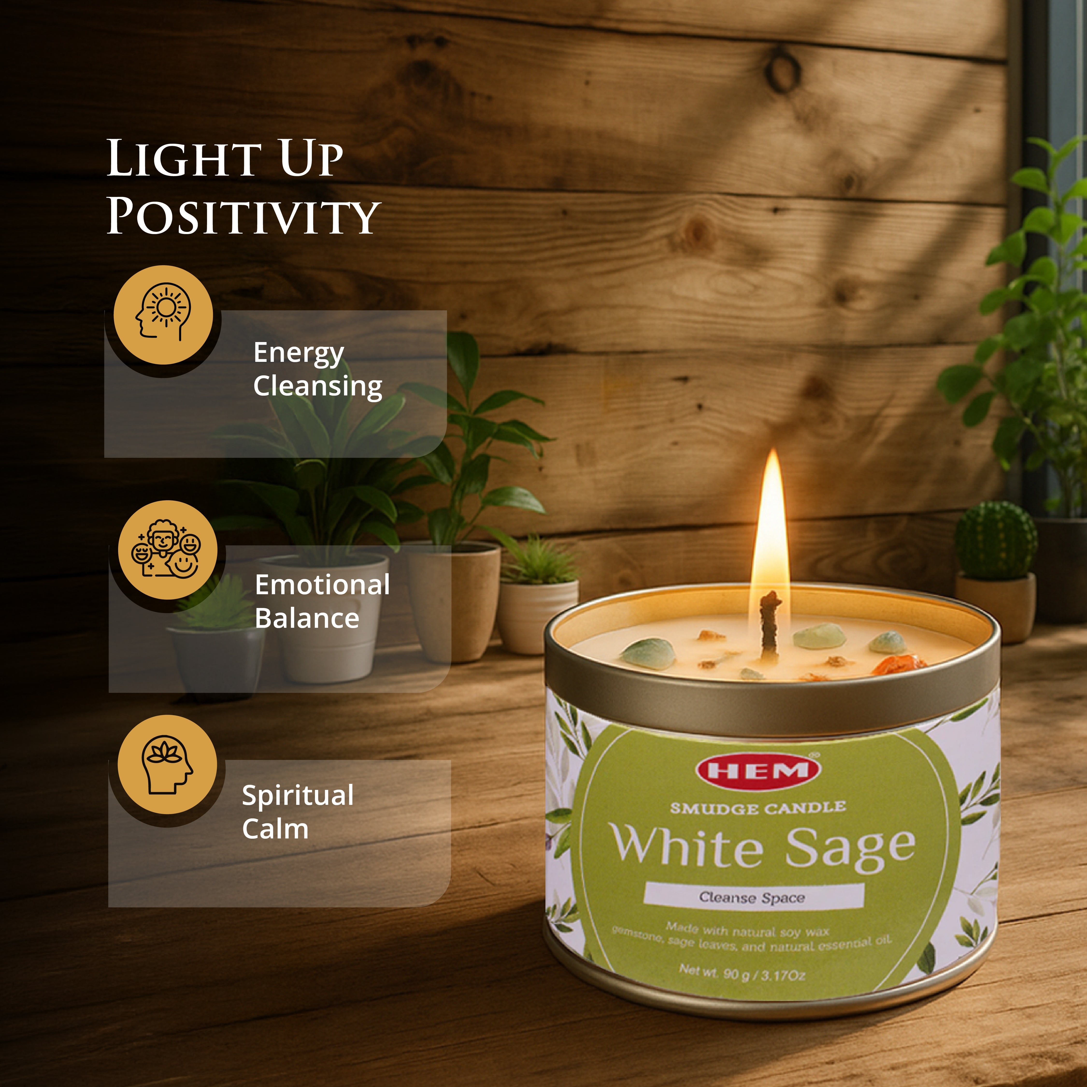 White Sage Smudge Candles Soy Wax Candles with Crystals