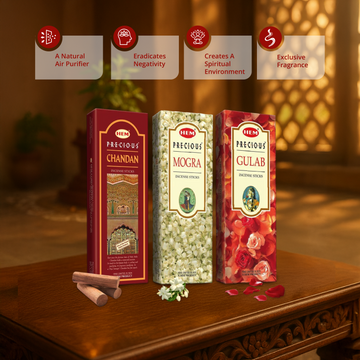 HEM Precious Incense Sticks Pack of 3 [Precious Chandan 210g + Precious Mogra 210g + precious Gulab 210g]