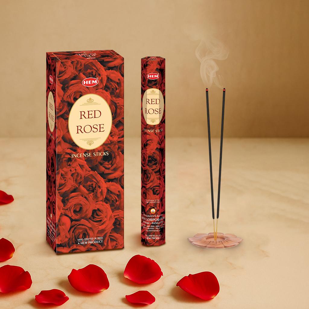 HEM Red Rose Incense Sticks - Pack of 6 (20 Sticks Each)