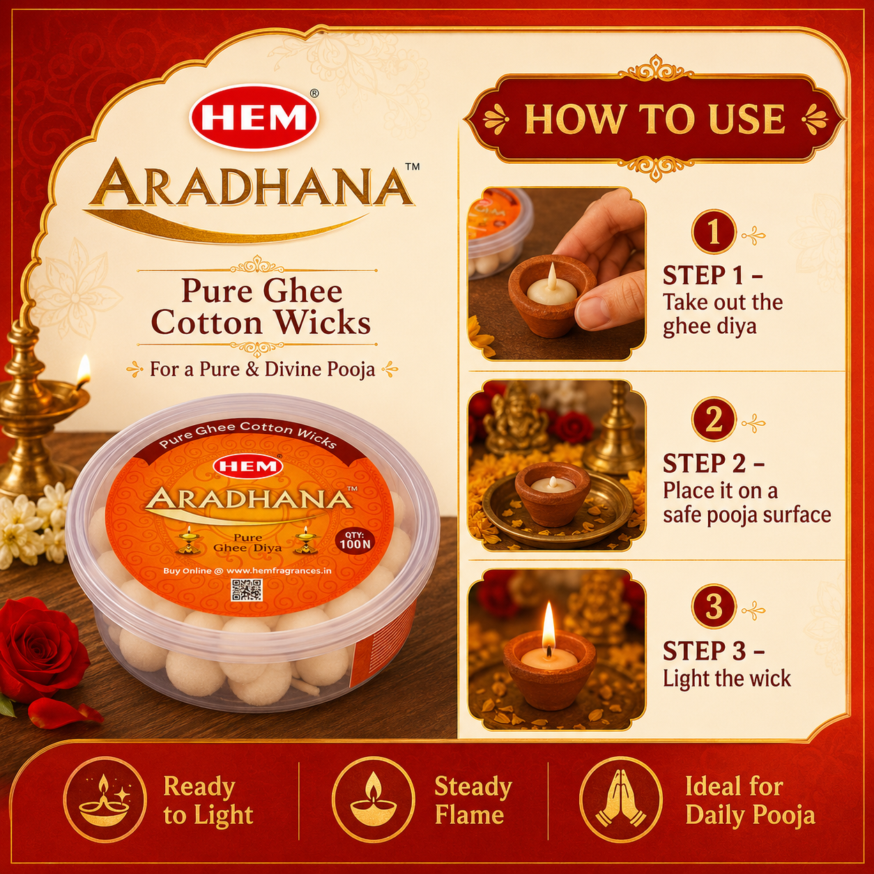 HEM Aradhana Pure Ghee Diya (100 pieces per box)