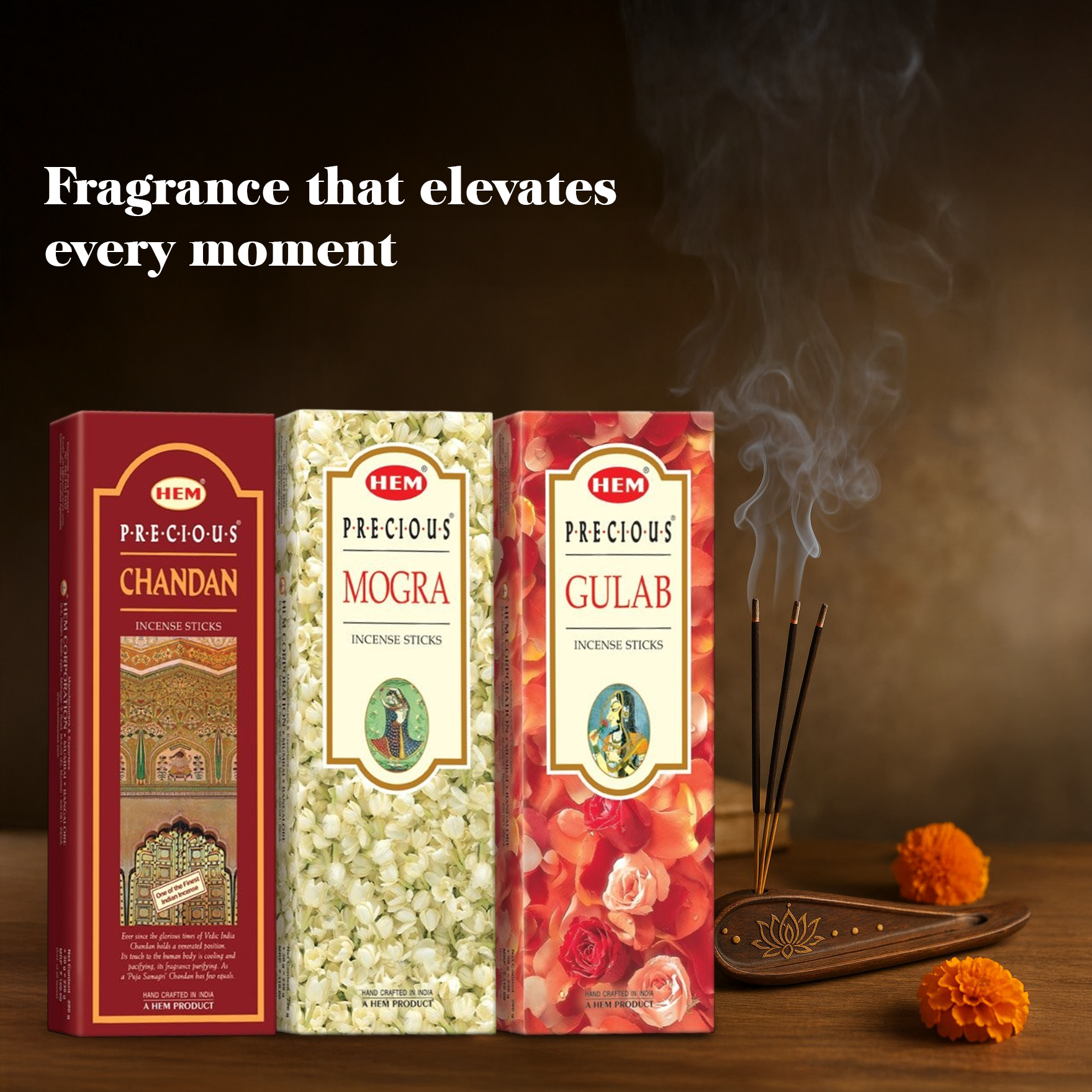 HEM Precious Incense Sticks Pack of 3 [Precious Chandan 210g + Precious Mogra 210g + precious Gulab 210g]