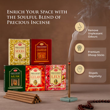 HEM Precious 5 Assorted Incense Dhoop Sticks - Pack of 5 (60g Each)