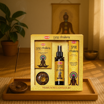 HEM Yog Chakra Premium Yoga Kit – Incense, Air Freshener & Holder for Meditation & Energy Cleansing