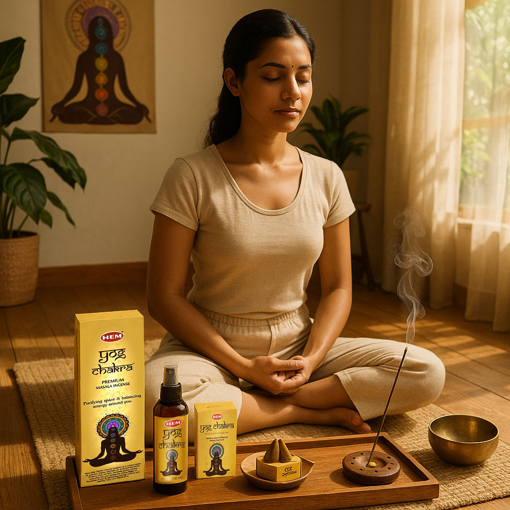 HEM Yog Chakra Premium Yoga Kit – Incense, Air Freshener & Holder for Meditation & Energy Cleansing