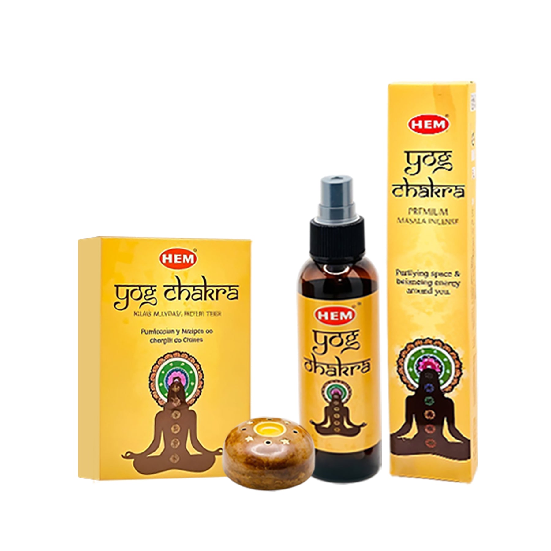 HEM Yog Chakra Premium Yoga Kit – Incense, Air Freshener & Holder for Meditation & Energy Cleansing