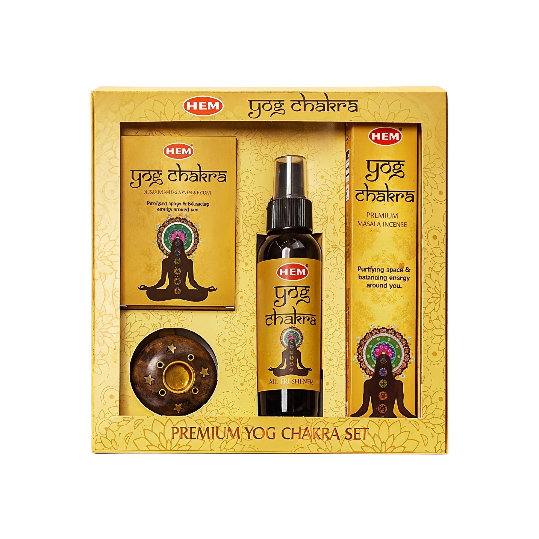 HEM Yog Chakra Premium Yoga Kit – Incense, Air Freshener & Holder for Meditation & Energy Cleansing
