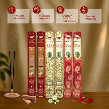 HEM Precious Incense Sticks 3 in 1 Combo pack of 6 (20 Sticks Each)
