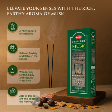HEM Precious Musk Incense Sticks - Pack of 6 (20 Sticks Each)