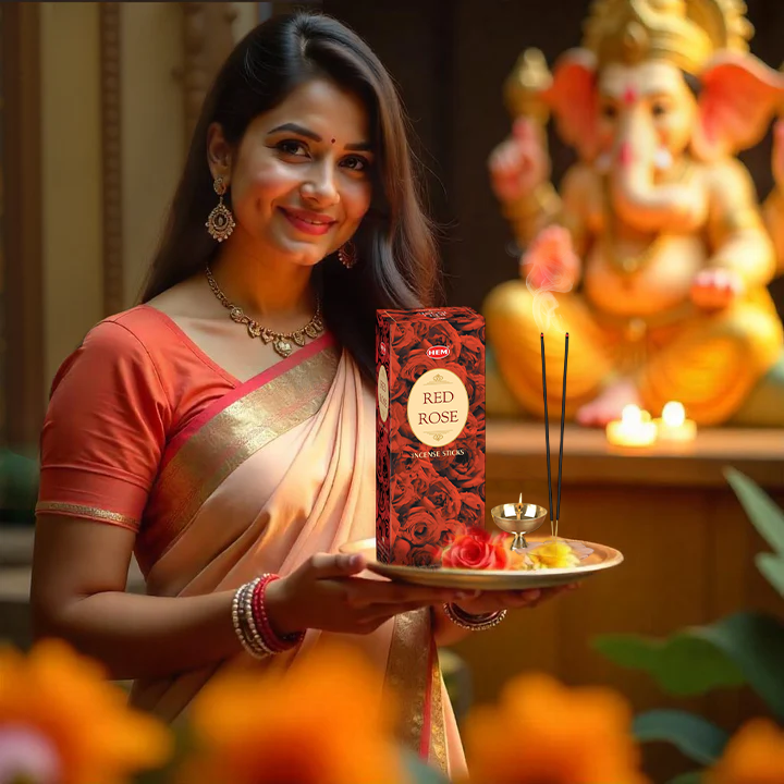 HEM Red Rose Incense Sticks - Pack of 6 (20 Sticks Each)