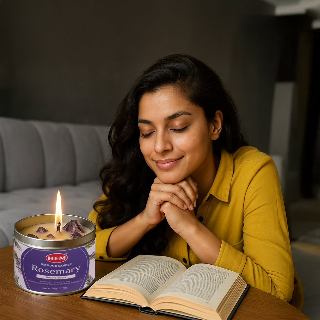 Rosemary Smudge Candles Soy Wax Candles with Crystals