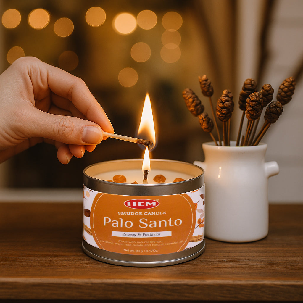 Palo Santo Smudge Candle Soy Wax Candles with Crystals