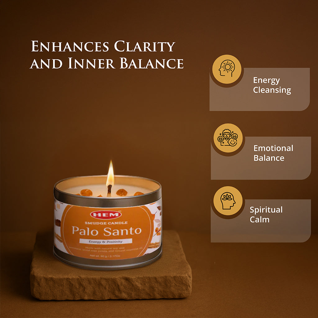 Palo Santo Smudge Candle Soy Wax Candles with Crystals