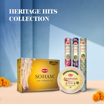 Heritage Hits Collection (HEM Aradhana Pure Cow Ghee Diya (100 pcs) + HEM Precious Incense Sticks 3 in 1 Combo pack + HEM Soham Sambrani Dhoop Cup)