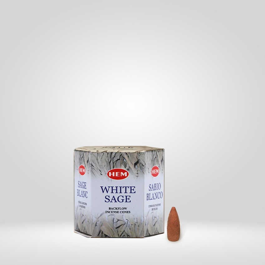 HEM White Sage Backflow Dhoop Cones Pack of 40 Cones