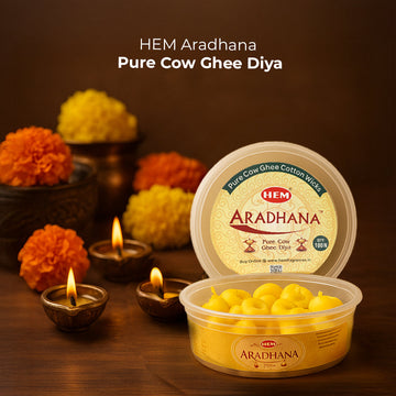 Shuddh Shravan Combo (HEM Aradhana Pure Cow Ghee Diya + HEM Precious Assorted Incense Dhoop Sticks + Soham Pure Sambrani Dhoop Cup + HEM Aradhana Gangajal)